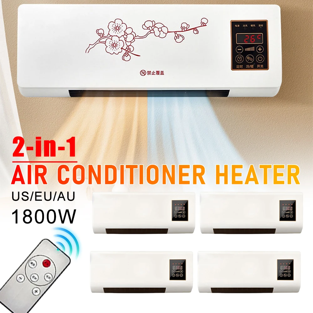 Mini Air Cooler Wall Mounted 1800W Electric Home Heater Household Air Conditioner Fan Mini Air Cooler Remote Control Cold Fan