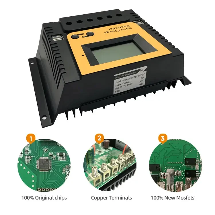 Controlador de cargador Solar adaptable PWM, 12V, 24V, 36V, 48V, 60A, 130W