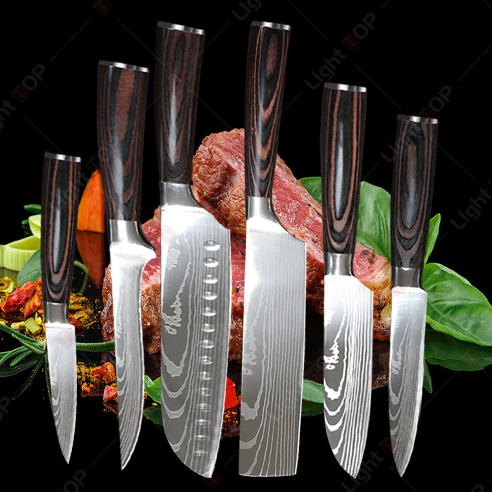 Professional Laser Damascus Boning Knife Kitchen Knives Japanese Santoku Knife Fruit Slicing Utility Knife Butcher Knife