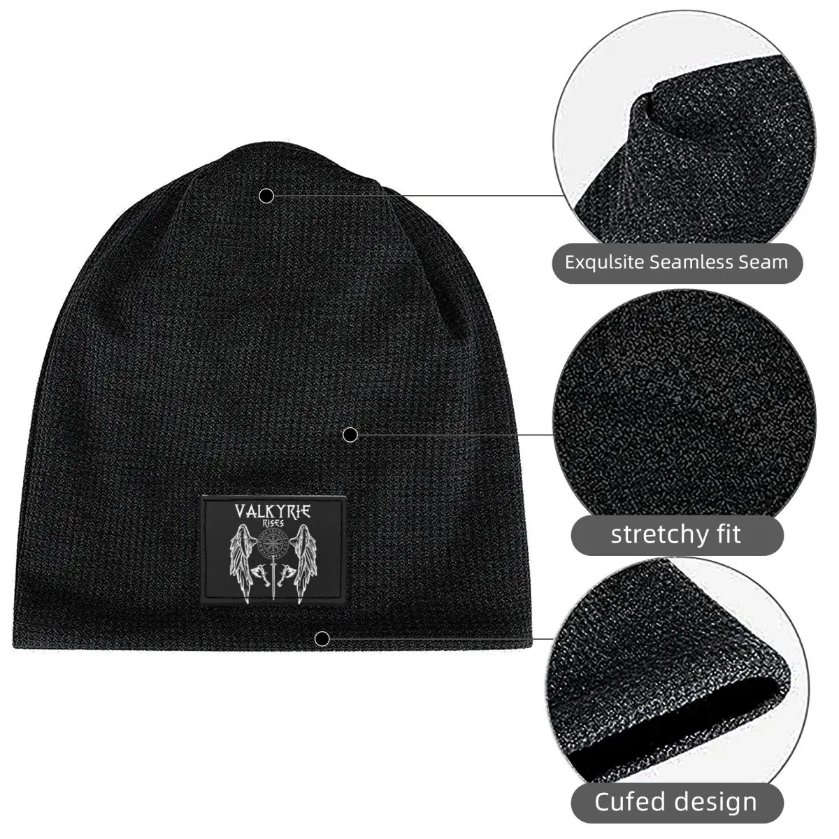 Ladies Valkyrie Valkyrie Viking Valhalla Odin Fighter Gift Waffle Fleece Lined Beanie with PU Leather Patch Winter Soft Cap