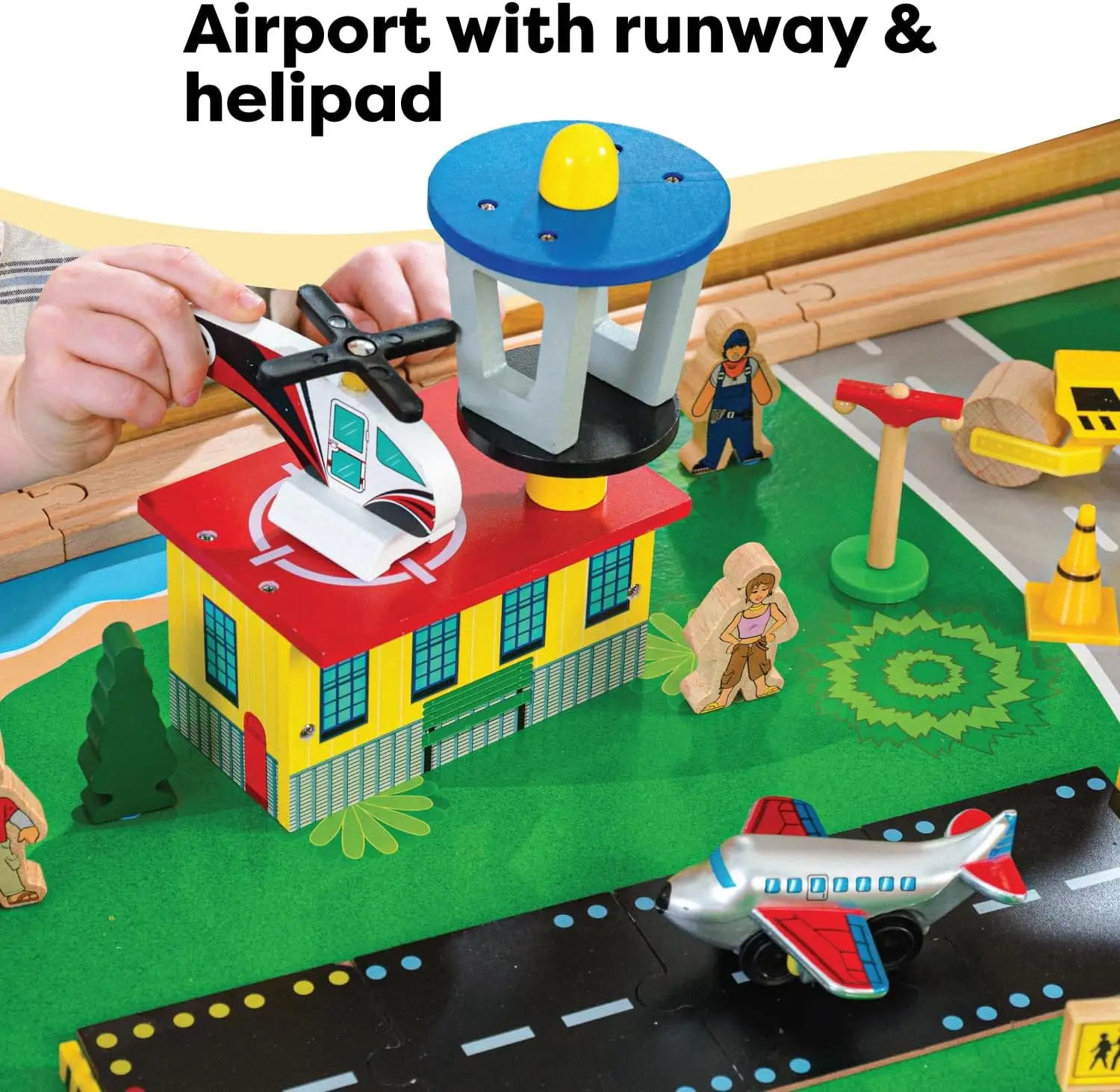 Набор и стол из деревянного поезда Waterfall Mountain, 120 предметов, 3 контейнера для хранения