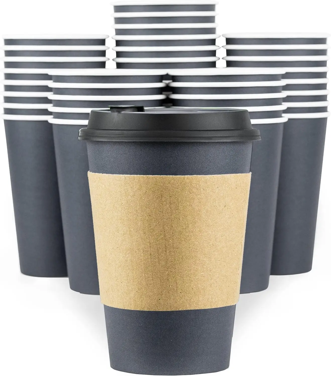 

Disposable Coffee Cups With Lids and Sleeves, 12 oz - (90 Pack) To Go Coffee Cup With Lid. Togo