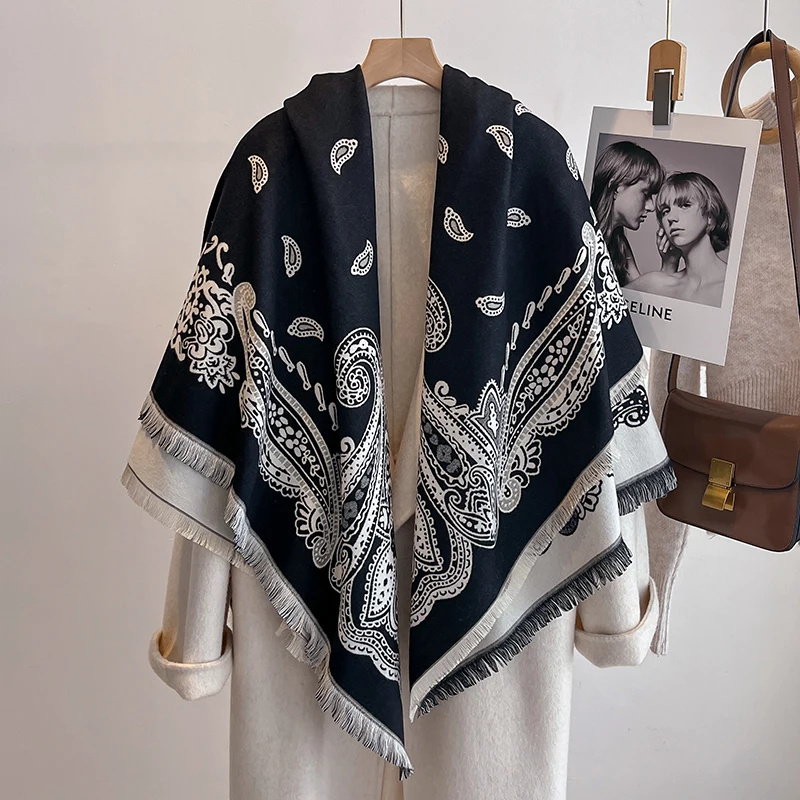 2025 Women's Luxury Brand Cashmere Winter Scarf - Vintage Printed Shawl with Tassels, Pashmina Wrap & Bandana Poncho