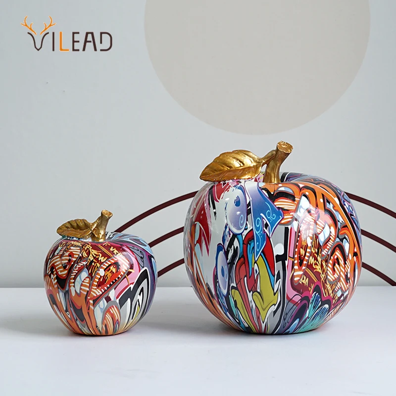 VILEAD Resin Graffiti Apple Handicrafts Painted Figurines Interior Decor Ornament Home Living Room Tabletop Decortion Collection