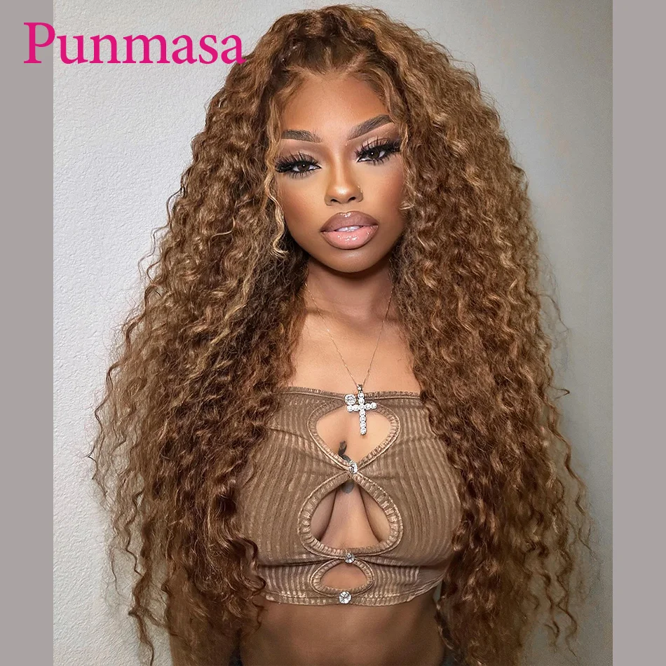 Punmasa Hair Brazilian 13X6 Lace Front Pruik Remy Curly Wave Highlight Honingblonde 13X4 Transparante Kant Voorkant Pruik Lijmloze 200%