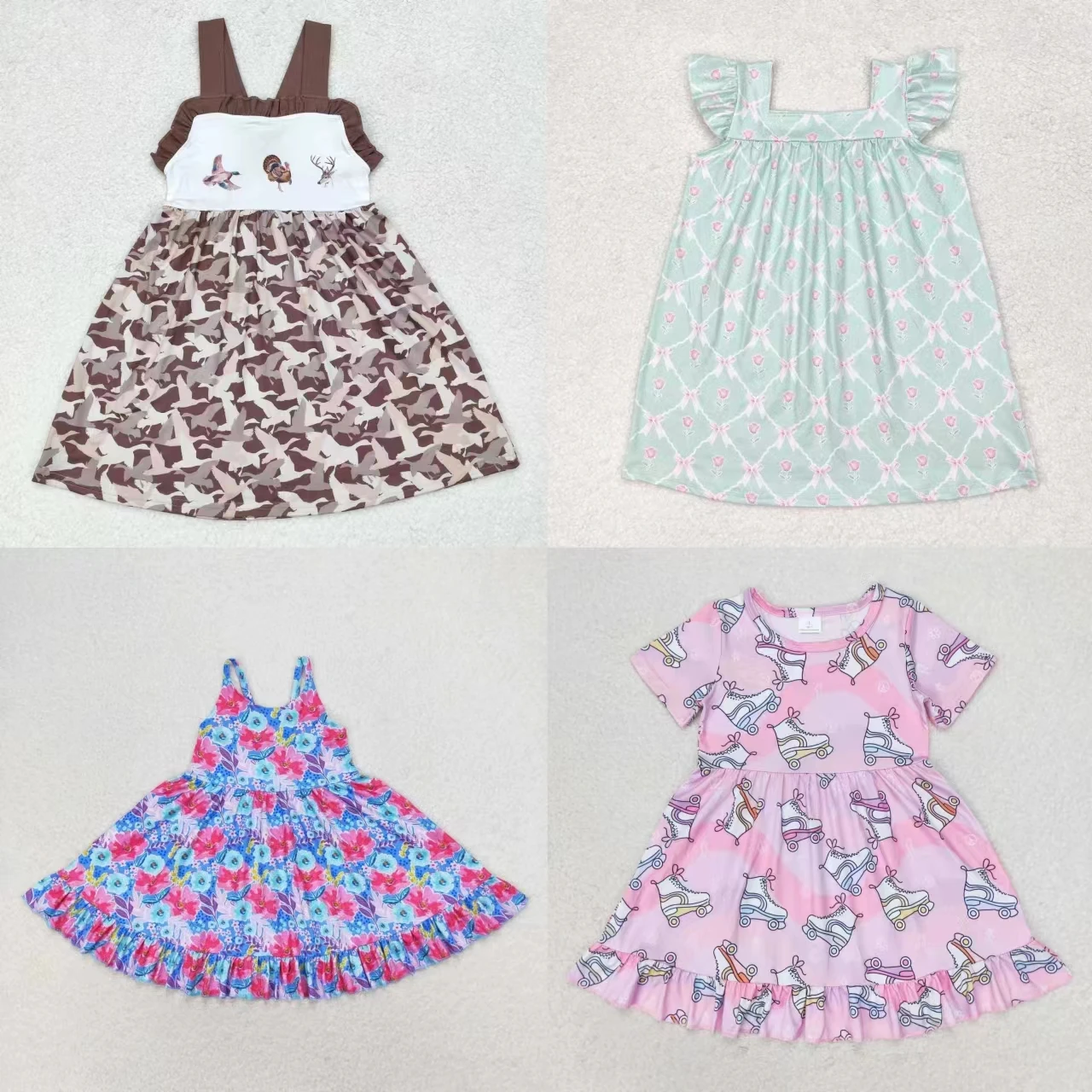 

Wholesale Toddler Summer One Piece Baby Girl Knee Length Floral Camo Dress Kids Children Boutique Clothing