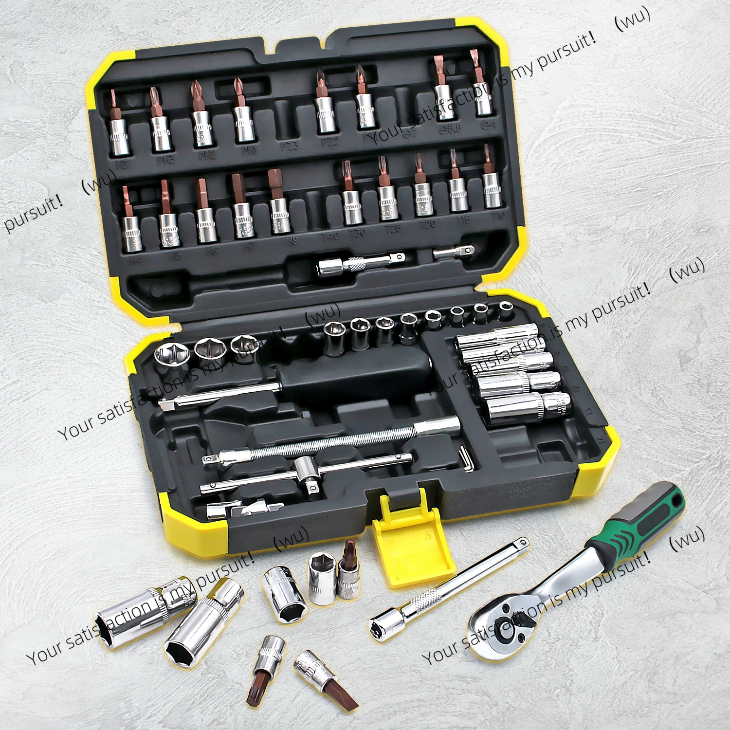 1/4 inch/24/72 tooth ratchet wrench set with extension rod, suitable for automotive repair and home use storage box