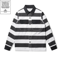 OKONKWO 16 oz Heavyweight Prisoner Striped Jacket Thick Canvas Motorcycle Biker Jacket Coat Ami Khaki