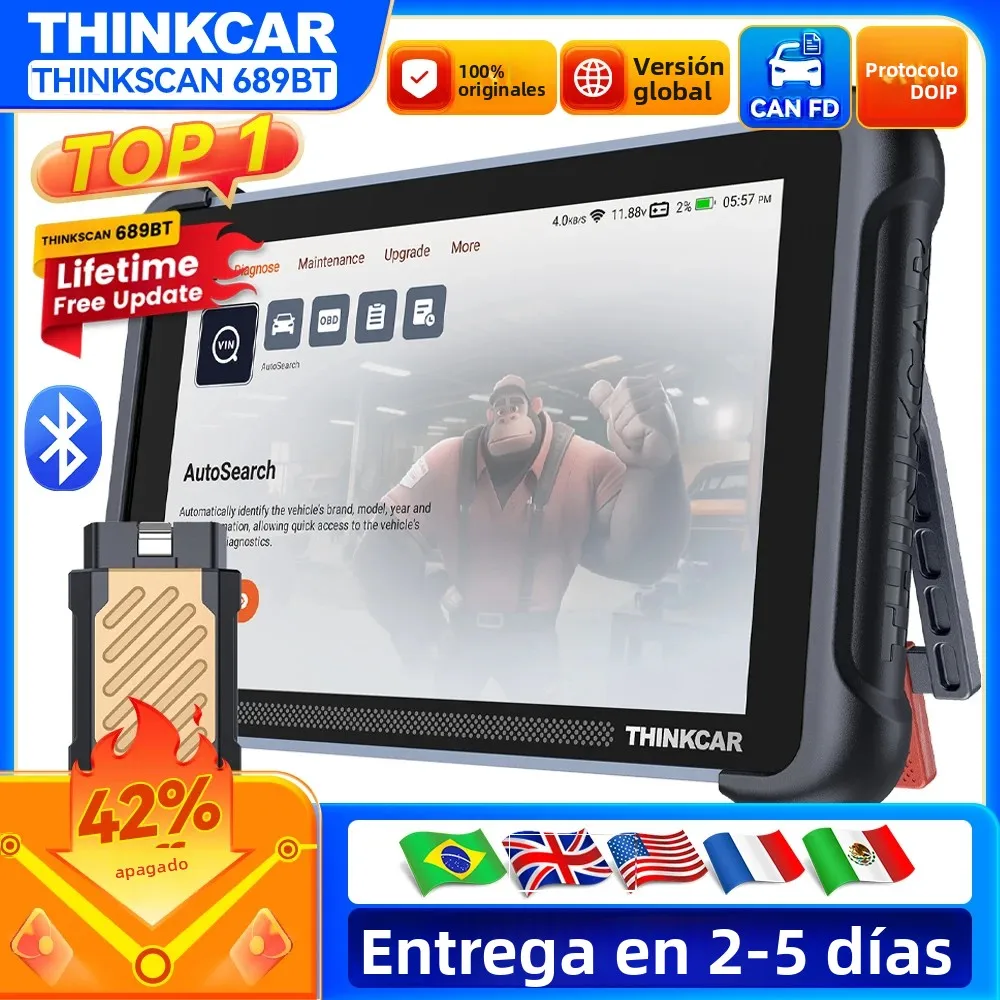 Versión Global THINKCAR THINKSCAN 689BT Herramienta de Diagnóstico OBD2 DOIP CANFD Codificación Bidireccional de ECU 35 Reinicios Actualización Gratuita de por Vida