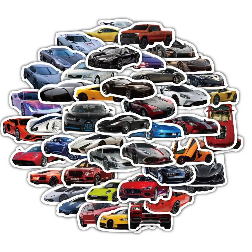 60 قطعة من الملصقات على شكل سيارة رياضية - شارات فنية عصرية للسيارات لتزيين السيارة والأدوات (متجر عوالم الرسوم المتحركة)