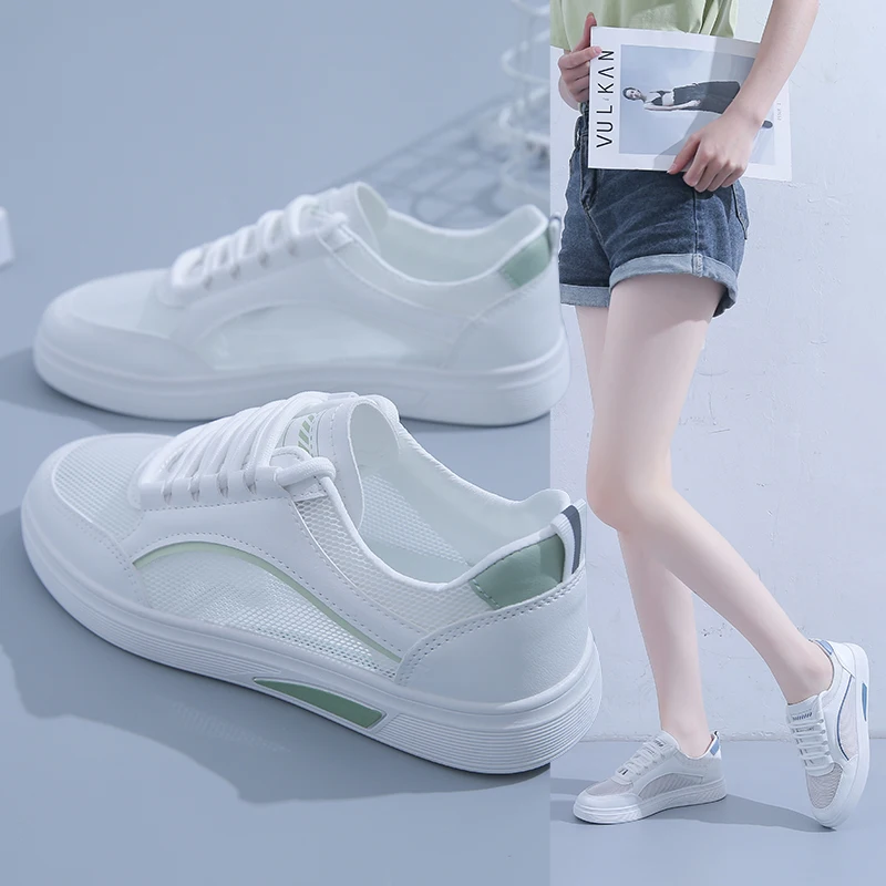 Breathable Upper Flat Sneakers for Women Summer Closed Toe Solid Shoes Simple Style All Match Commute Outdoor Footwear