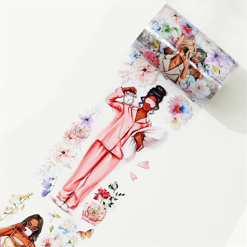 7cm x 5M WT New Scrapbooking nastri per mascheratura elegante Lady Flower Washi Tapes Journaling adesivo decorativo per animali domestici trasparente fai da te