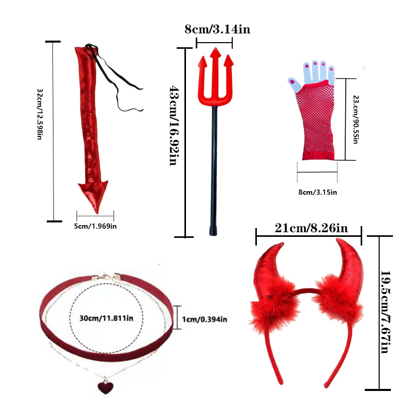 Halloween demon series set, individual including demon tail, short skirt demon fork headband, suitable for Halloween role-playin