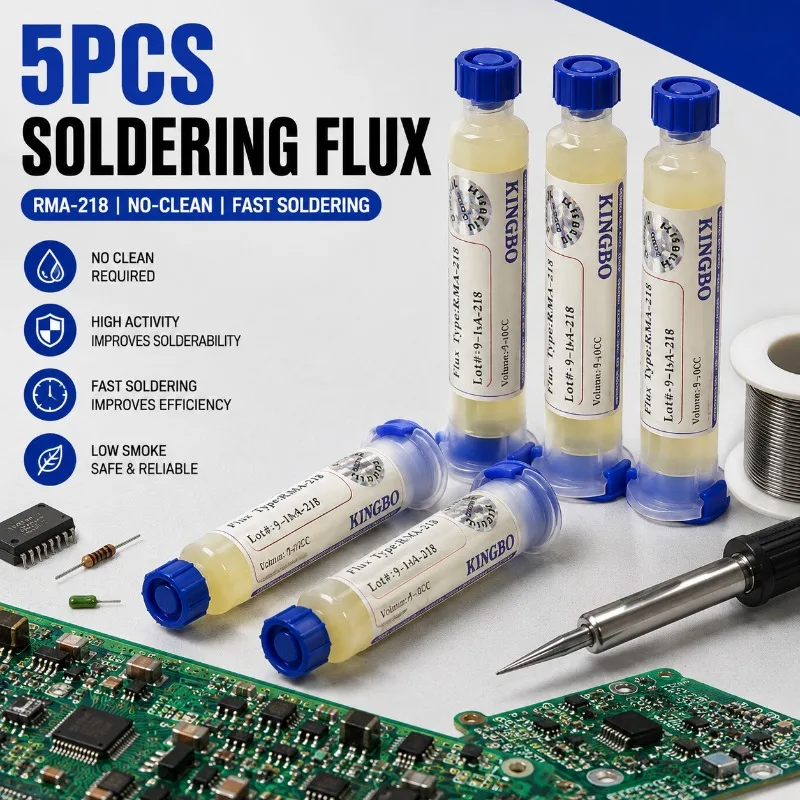 Fluxo de Solda KingBo RMA-218 10cc, Pasta de Fluxo Sem Chumbo e Sem Limpeza para Reparo de Placas-Mãe e PCBs de Celulares