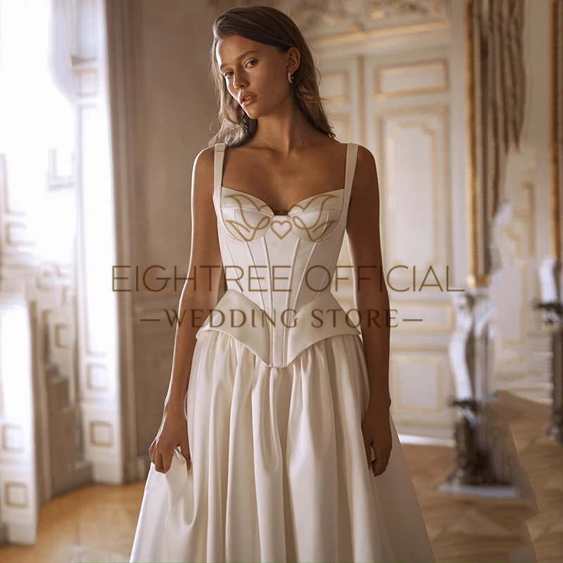 Eightree Boho Beach Long Wedding Dresses White Sweetheart A-Line Satin Bridal Dress Formal Wedding Prom Ball Gowns Customized