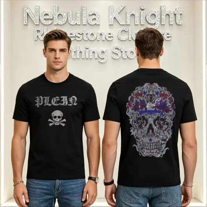 Luxury Crystal Rhinestone Men T-Shirt Pure Cotton O Neck Short Sleeve Soft Summer Streetwear Casual Tops