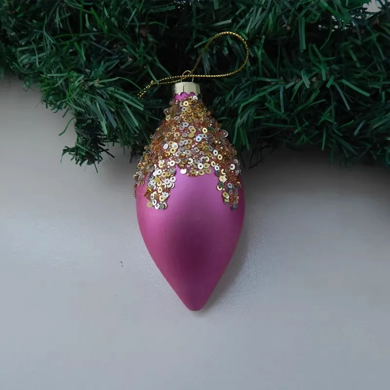 12pcs/pack Purple Series Cone Shaped Glass Pendant Handmade Craft Christmas Day Tree Hanging Ornament