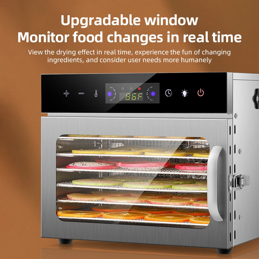 مجففات للأغذية والمتشنجة مع مؤقت 24 ساعة وخفيف، 6 رفوف تجفيف 800 وات 30-90 ℃ مجفف فواكه الخضار مع شاشة تعمل باللمس #2