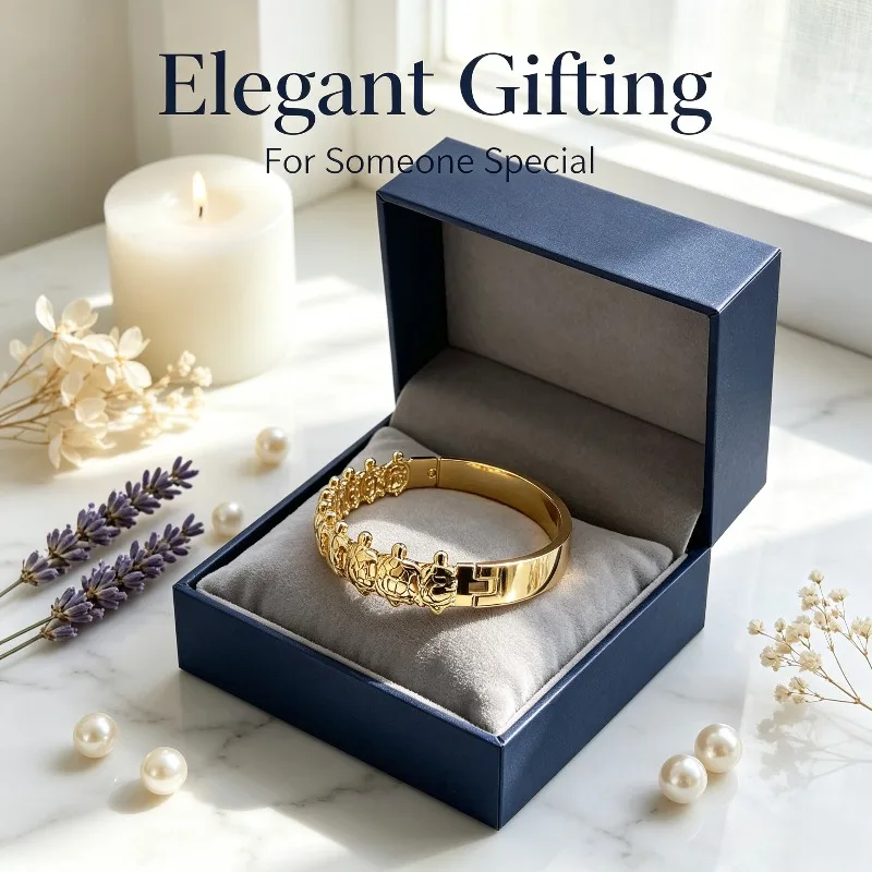 Gold Color Snap-on Turtle Bangle Bracelet Stainless Steel Trendy Durable Women Fashion Jewelry Gift for Her Party Daily
