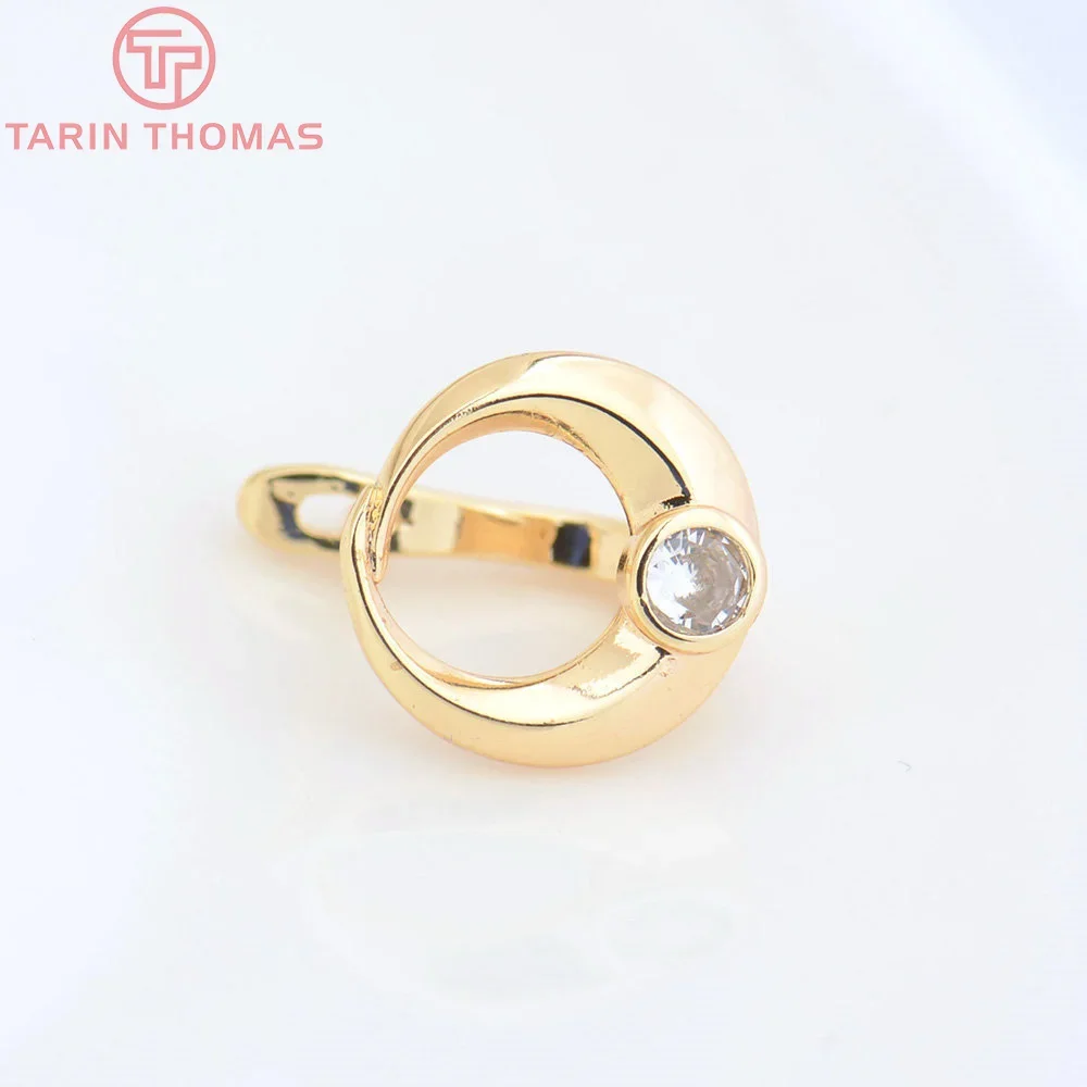 (4706)4PCS 13MM 24K Gold Color Brass with Zircon Round Earrings Hoop High Quality DIY Jewelry Making Findings  Wholesale