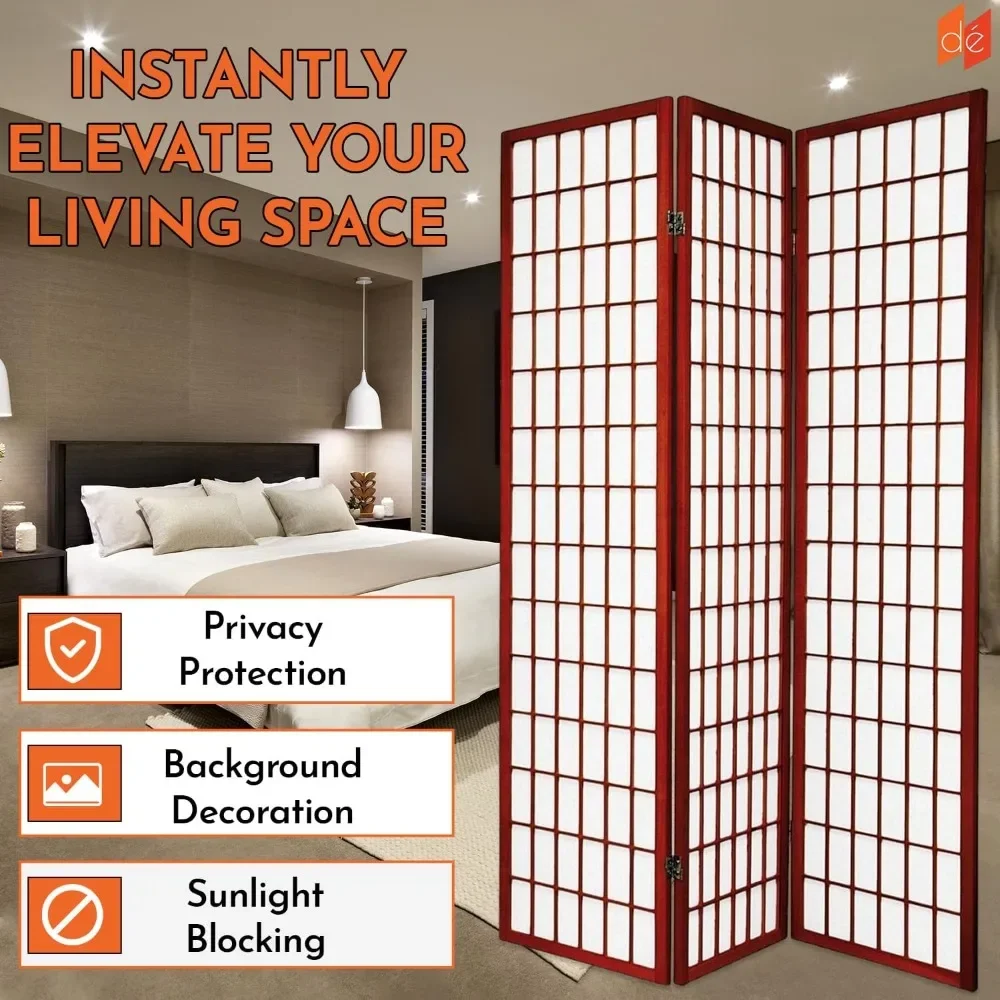 

3 Panels Room Divider - Portable & Foldable Freestanding Room Privacy Screen - 6ft Tall Shoji Style Dressing Screen - Temporary