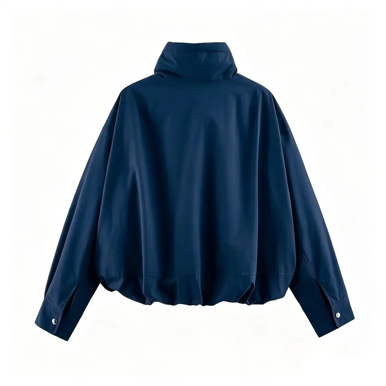 Guobioziy 2026 Autumn Women's Short Thick Jacket Stand Collar with Drawstring Hem Zipper Long Sleeve Loose Casual Pocket Coat