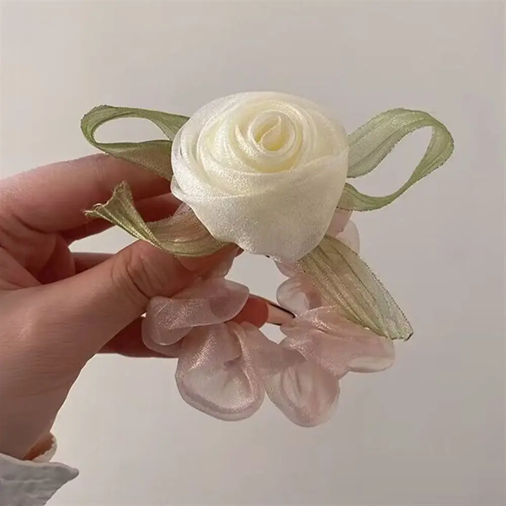 Gomas para el pelo de estilo coreano para niña y mujer, accesorios para el cabello, Anillo para el cabello, soporte para cola de caballo, Scrunchies para el cabello con flores rosas