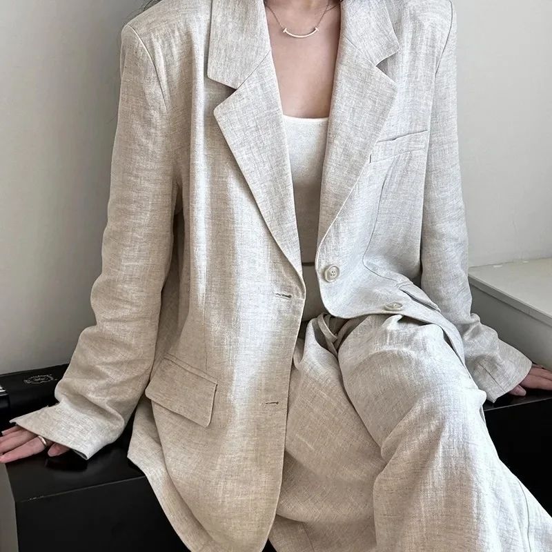 

Linen Blazer 2 Pieces Set For Women 2026 Spring Cotton-linen Suit + Pants Set Sold Separately