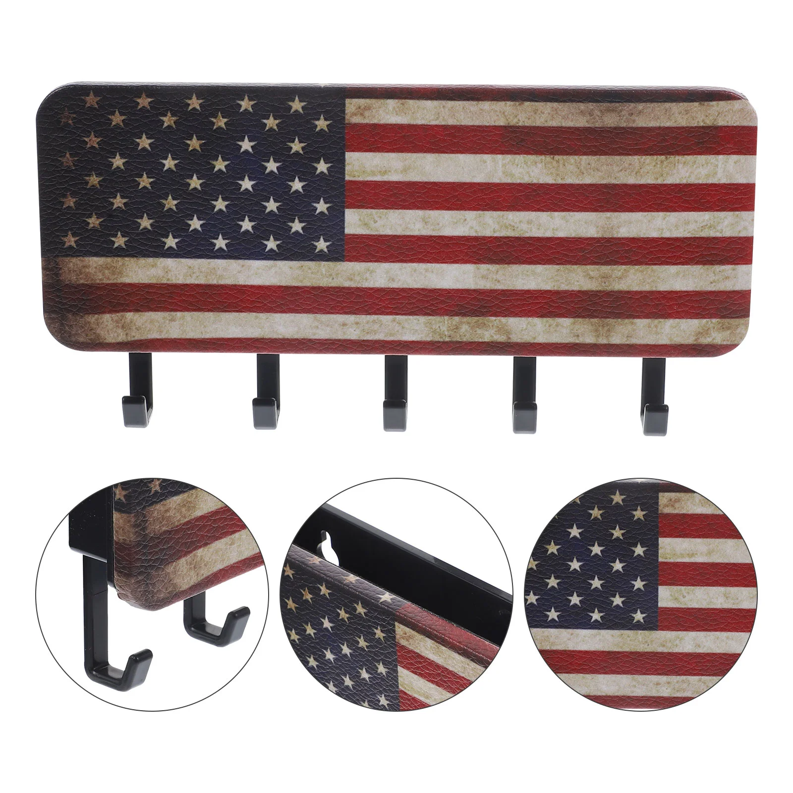 Retro Flag Pattern Multifunctional Nail-free Wall Storage Box Entry Key Hook Hanging Rack Coat Hangers Mount Holder Metal