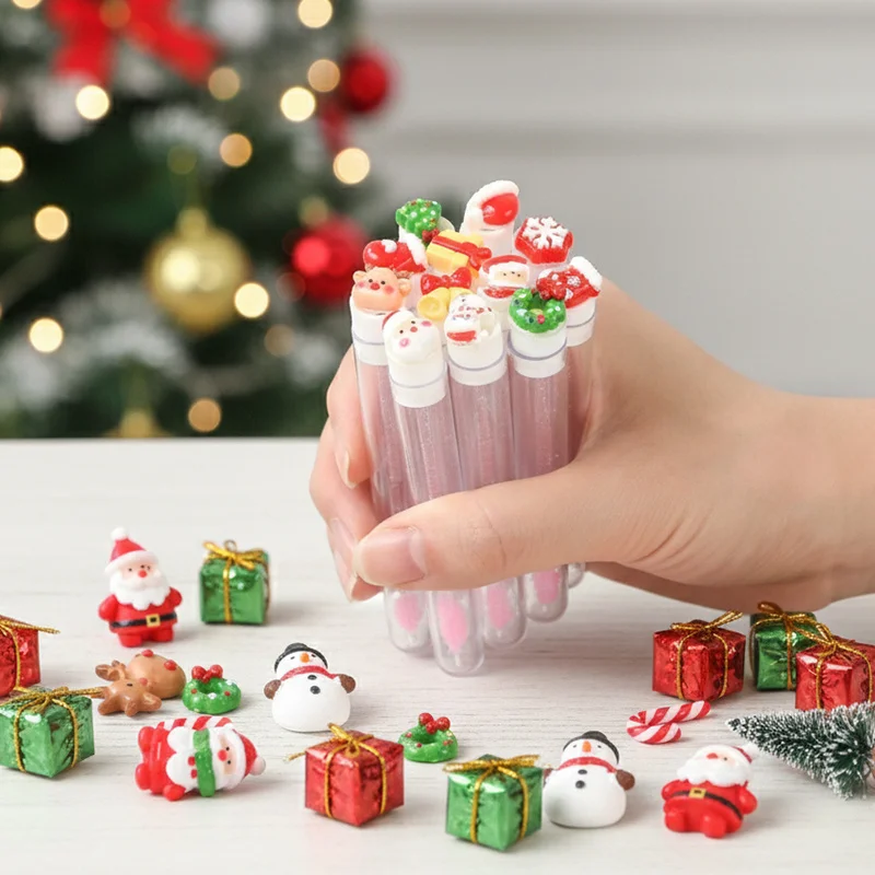 10pcs Christmas Eyelash Brushes Set - Santa Snowflake Design Mascara Wand, Eyebrow Comb, Makeup Applicator - Festive Beauty Gift