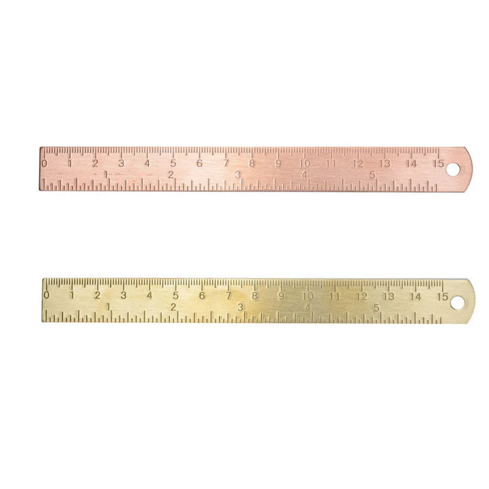 2 Pcs Brass Copper Ruler High Accuracy School Double Scale Straight Thick Version