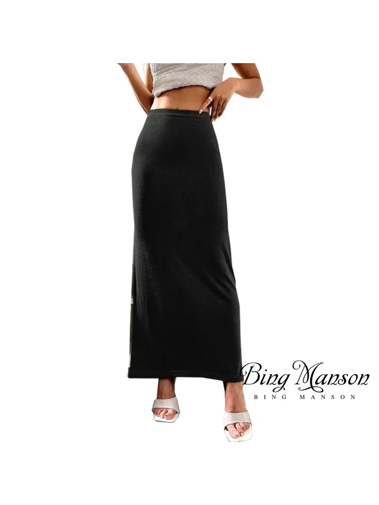 

2023 Autumn Fashion New Women's Long Dress Plain Knitted Tight Tube Straight Waist Skirt Women's Casual Stretch Midi Skirt