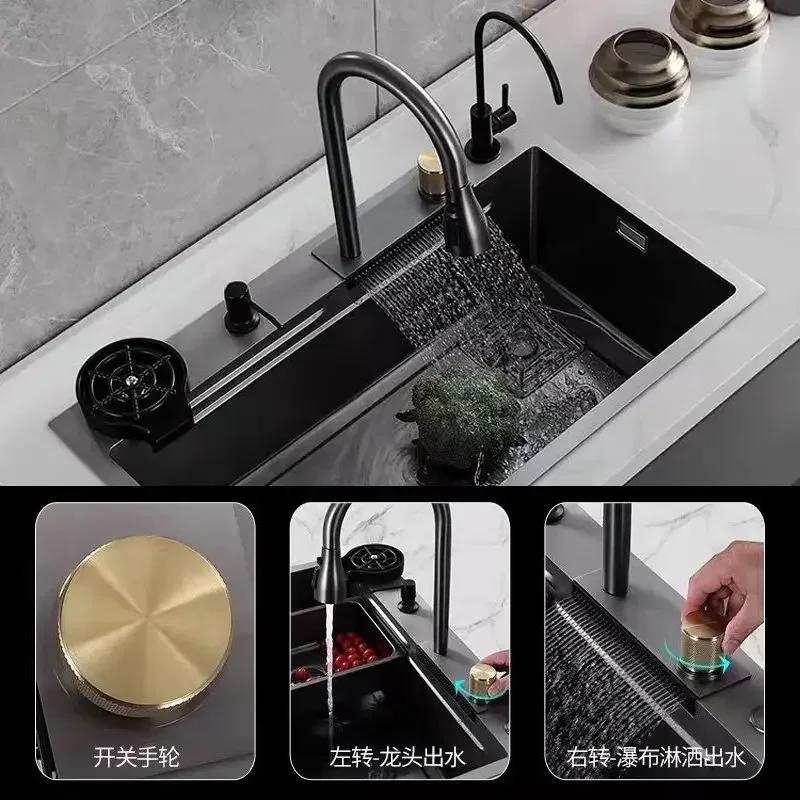 Kitchen Feiyu Waterfall Sink Vegetable Basin Nano Stainless Steel Sink Large Single Dishwashing Household