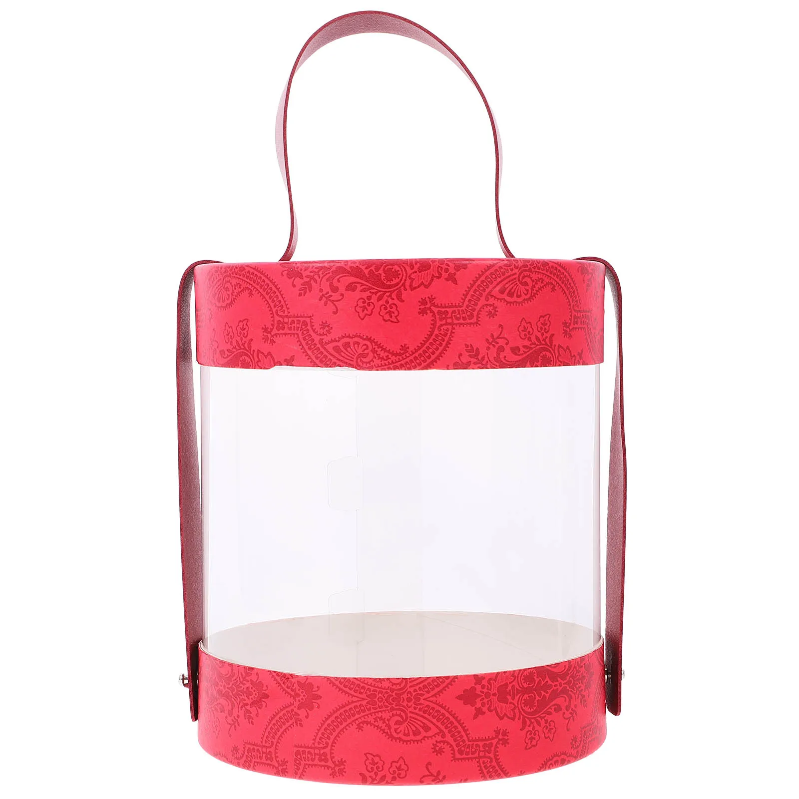 

Transparent Gift Box Red 16x18cm Medium Size Vintage Print Packaging Tote Storage Boxes For Flowers Arrangements Gifts