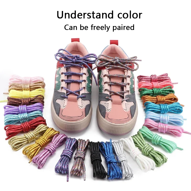 

Glitter Colorful Shoelaces Round Shoelace Trendy Bright Sneakers Laces Sports Shoestring Leather Shoes Laces 1Pair