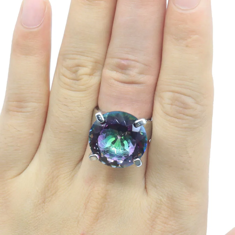 Buy 4 Get 1 Free 21x18mm Jzaza Dazzling Fire Rainbow Mystic Topaz CZ Engagement Females Silver Rings Many Sizes