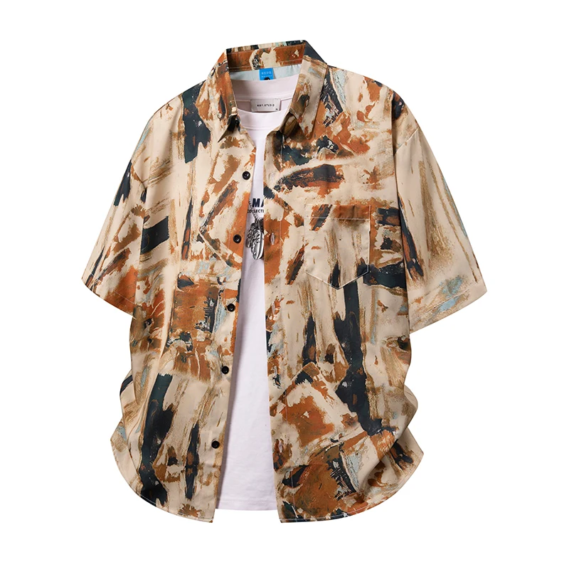 

Men's American Retro Shirt Short Sleeve Draped Ice Silk Beach Shirt Summer Thin Fashion Loose Couple Style Daily Holiday Shirts