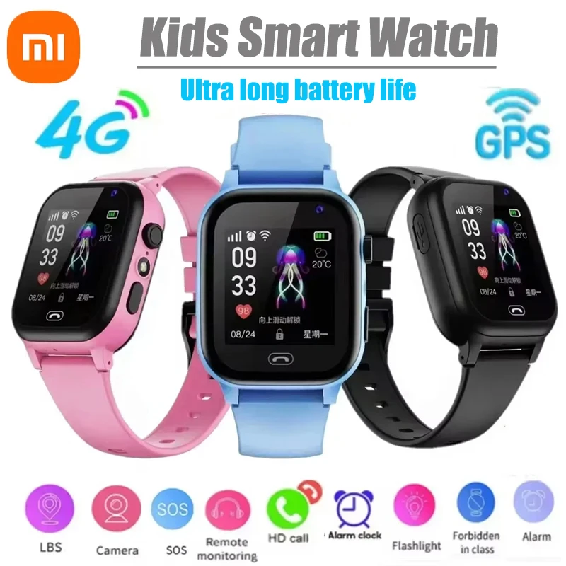 

Xiaomi Kids 4G Смарт-часы Sos Gps Местоположение Видеозвонок SIM-карта Детские портативные умные часы с камерой Водонепроницаемые часы для мальчиков и девочек