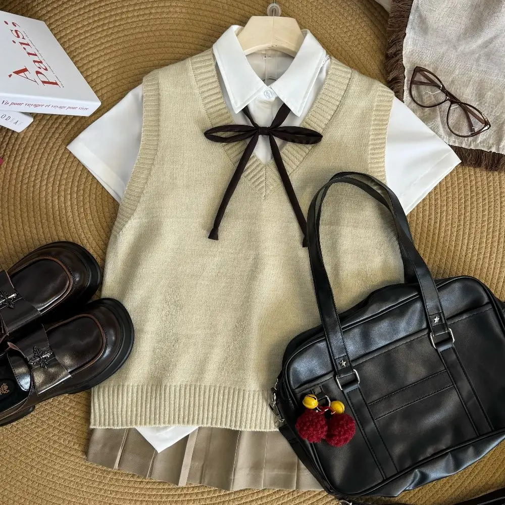 Colete japonês coreano para meninas, suéter combinado, uniforme escolar de malha, terno básico jk, cor sólida, estilo campus, quatro estações