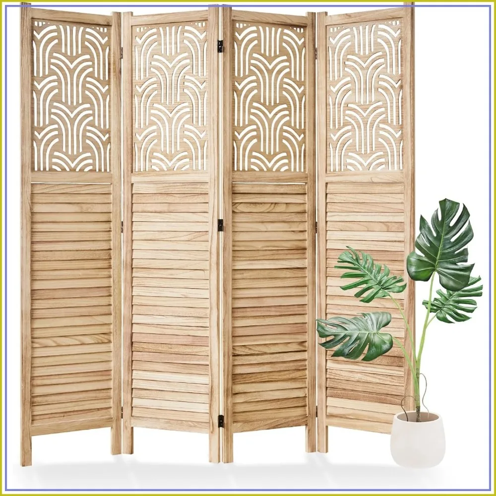 Folding Room Divider 66.9in 4 Panel Wood Privacy Screen Freestanding Partition