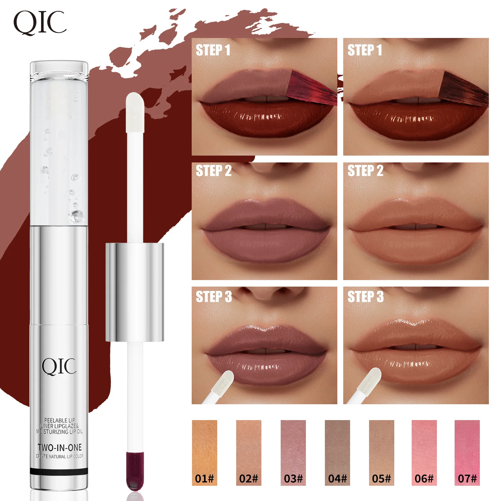 Double-ended tear-off lip glaze + lip balm, ultra-fine lip liner brush, matte matte waterproof, non-fading, non-sticky lipstick
