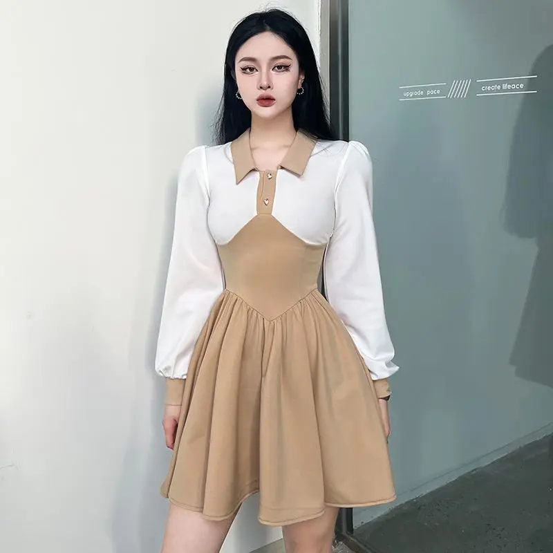 

Dress POLO Collar Contrast Color Korean Style College Style Women'S Corset Short Skirt Slim Fit Hot Girl A-Line Skirt