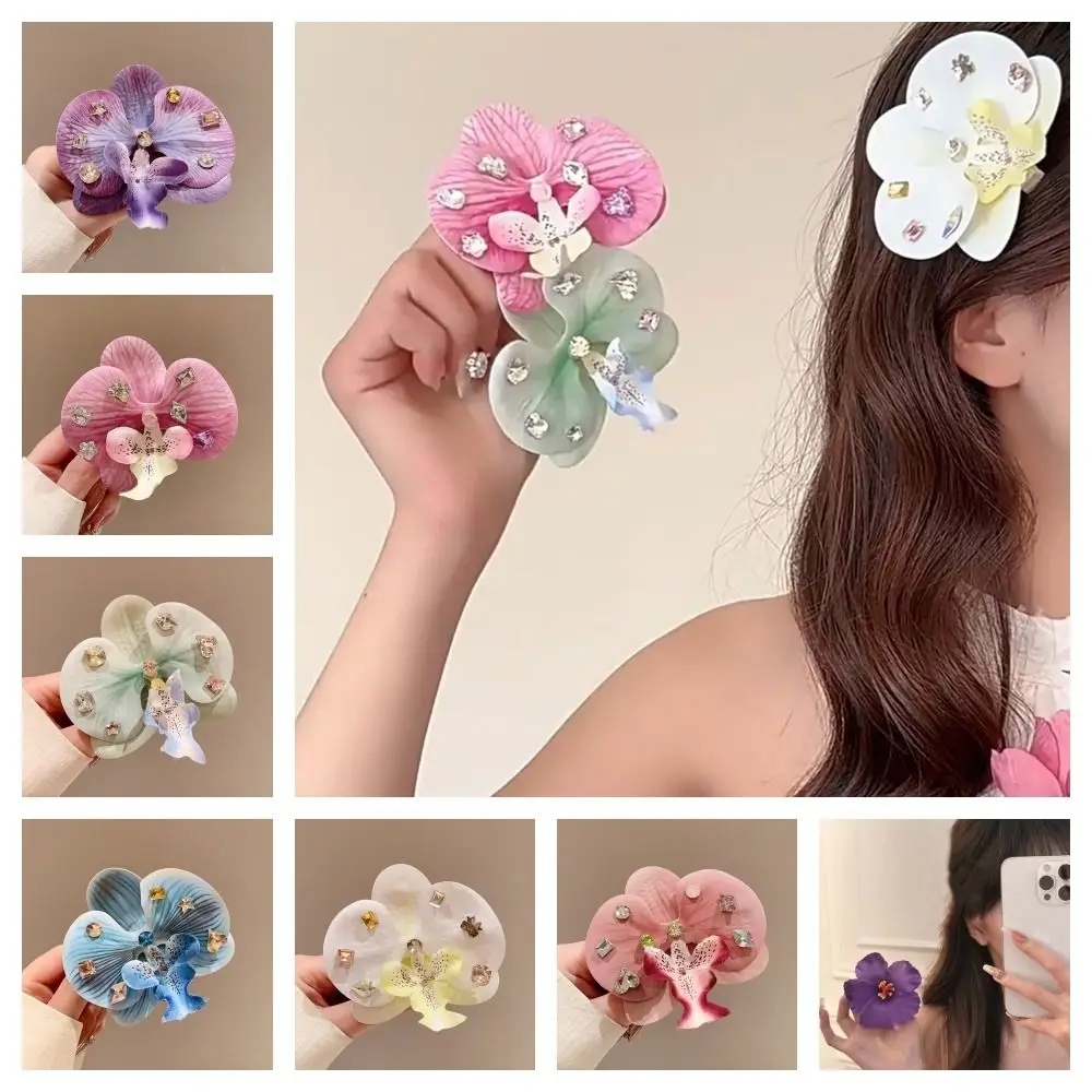 

Милая заколка для волос с бабочкой, орхидеей, цветком орхидеи, кристаллами, милые заколки в богемном стиле, аксессуары для волос, зажим в виде утконоса, пляжный зажим