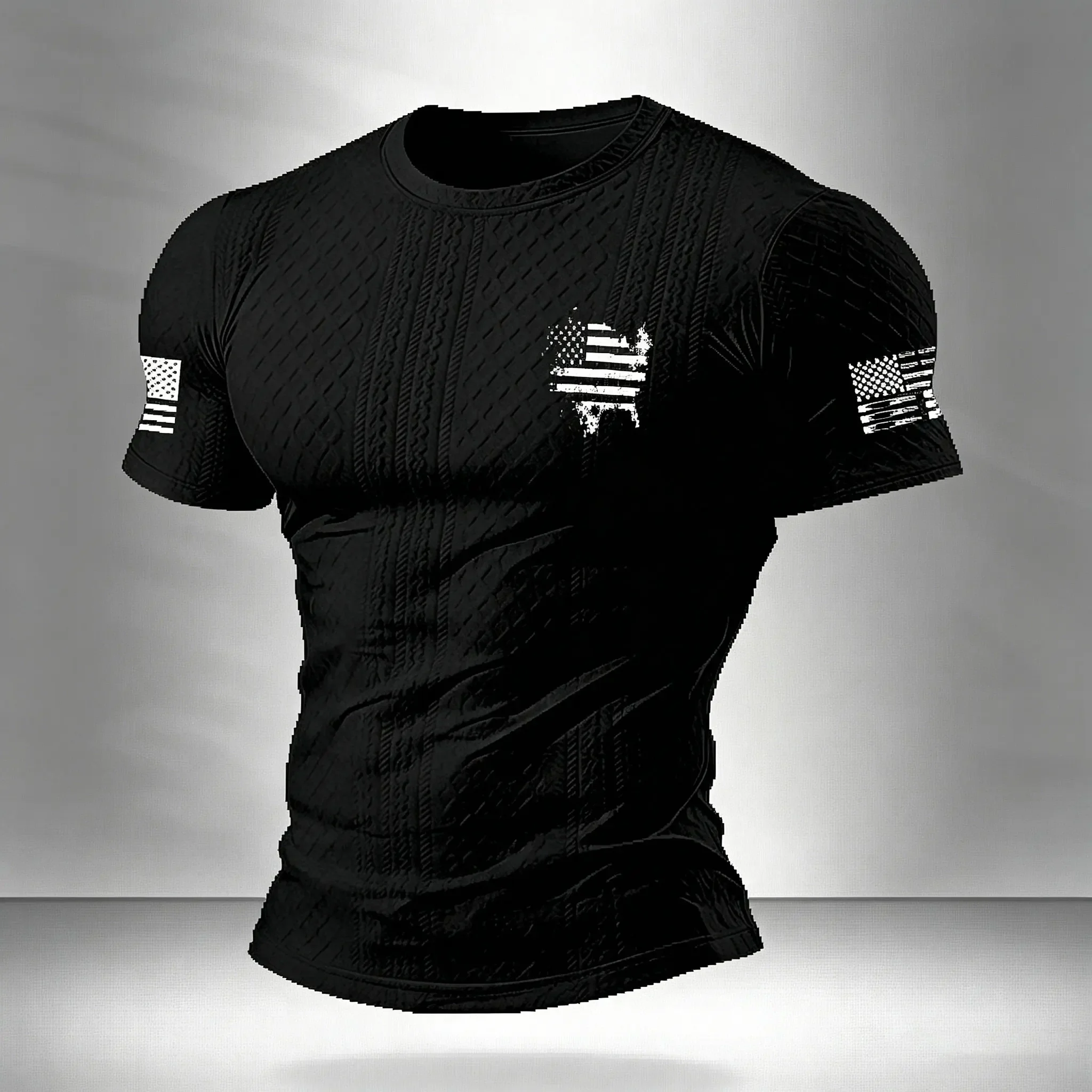 Herren-Kompressions-T-Shirt mit Strukturierter Amerika-Flaggenkarte, Schnelltrocknend, Kurzarm, für Fitness und Sport – Detail 6