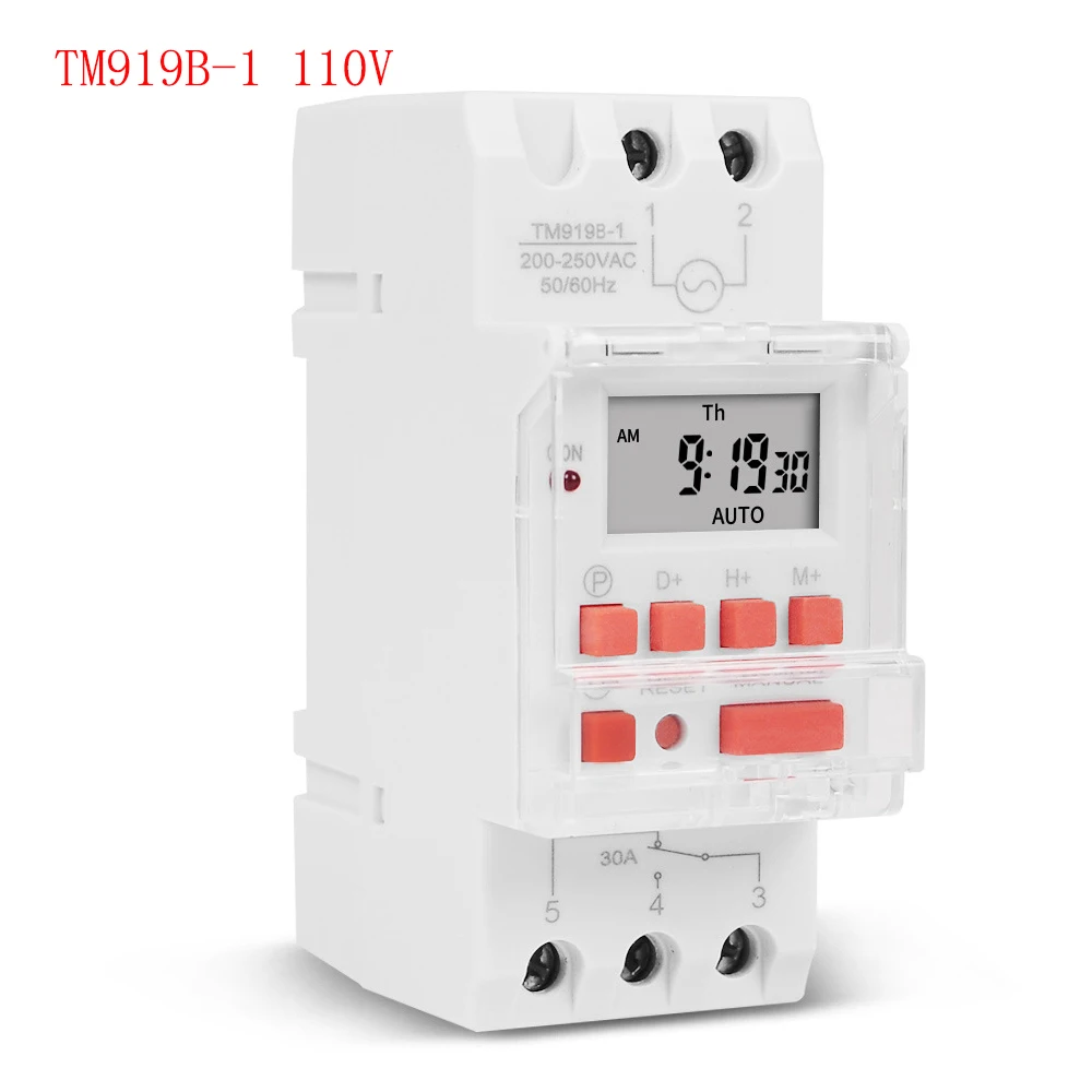 

TM919B 5V 12V 24V 110V 220V AC85-265V 30A Programmable Digital Timer Switch DIN Automatic Cycle Timing Controller for Lights Fan