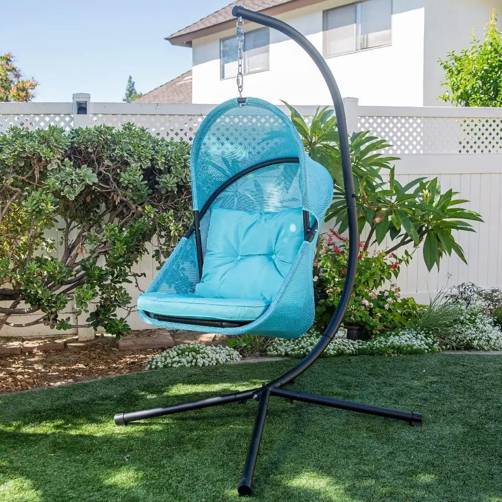 Aqua Outdoor/Indoor Collapsible Egg Chair with Cushion