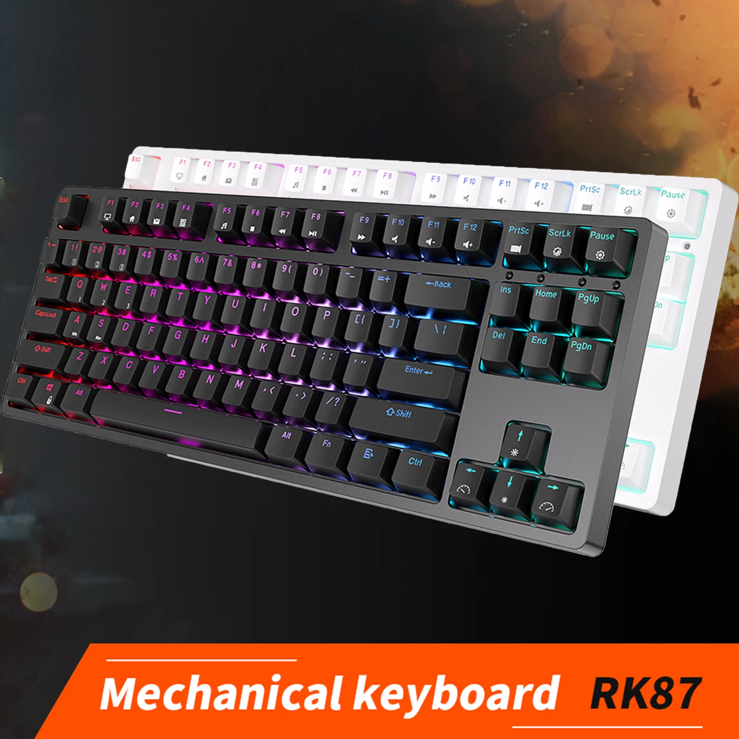 RK Royal Kludge RK87 español 2,4G teclado mecánico inalámbrico Bluetooth 87 teclas retroiluminación RGB teclado para juegos intercambiable en