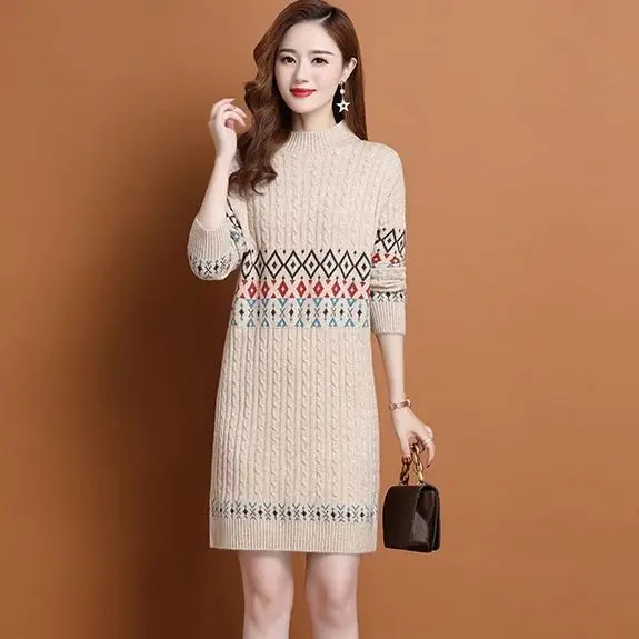 Autumn/Winter Knitted Sweater Fat Mom 300 Pounds Warm Medium to Long Thickened Inner Sweater Large Loose Sweater Women Clothing