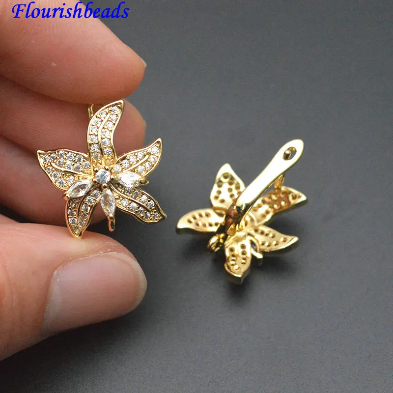 

30pc New Designs High Quality CZ Paved Flower Shape Leverback Earring Hook Clasps Wholesale Jewelry Findings