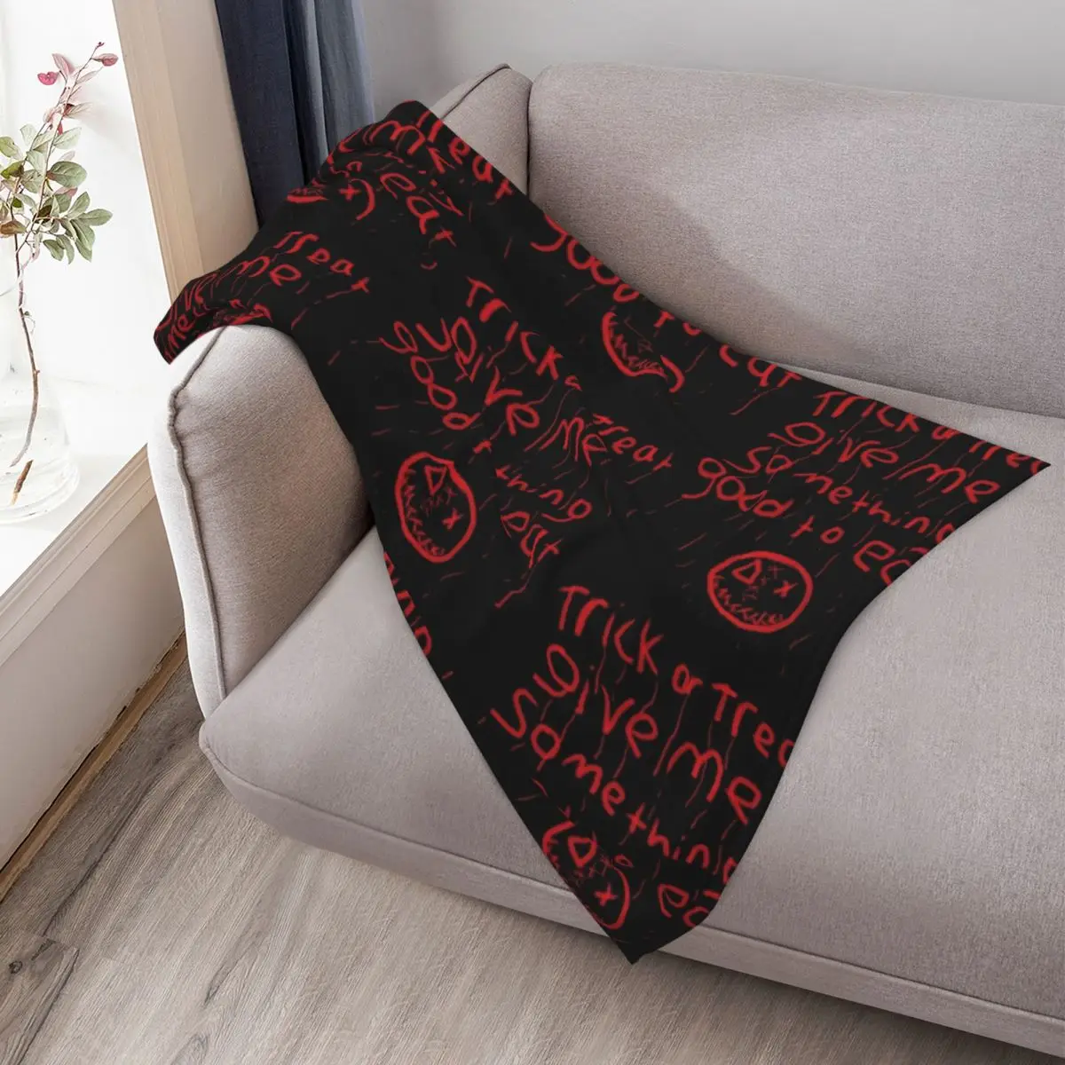 trick r treat sam bloody writing Throw Blanket Stylish Couch Blanket for Home Living Room - view 3